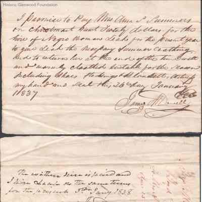 Ann "Nancy" Summers; 1837 agreement to rent enslaved woman named Leah