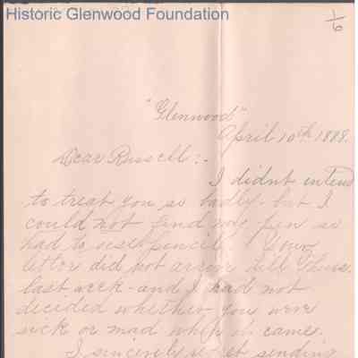 Russell G. Quarrier from Elizabeth S. Quarrier, Apr 10, 1888
