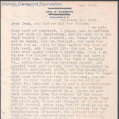 Elizabeth S. Quarrier from George W. Summers, Feb 18, 1930