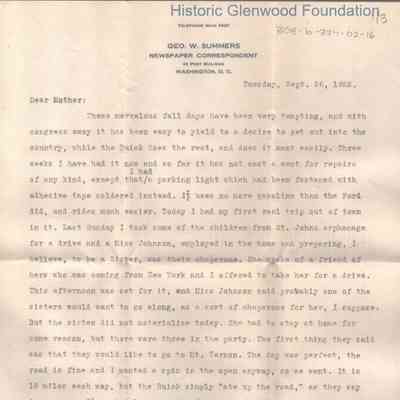 Lucy W. Summers from George W. Summers, Sept 26, 1922