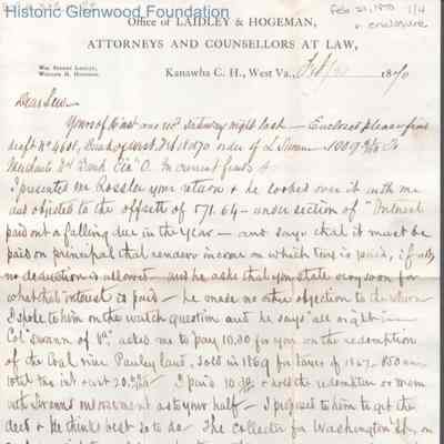 Lewis Summers from William S. Laidley, Feb 21, 1870