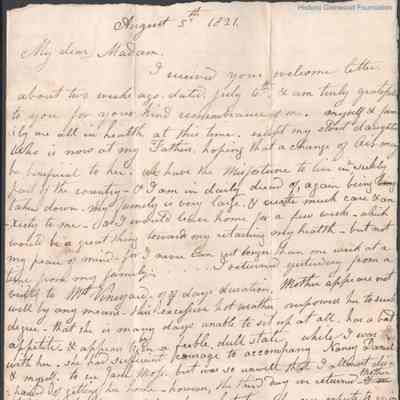 Ann "Nancy Summers, 1821 letter from Penelope Jackson