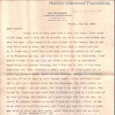Lucy W. Summers from George W. Summers, May 18, 1923