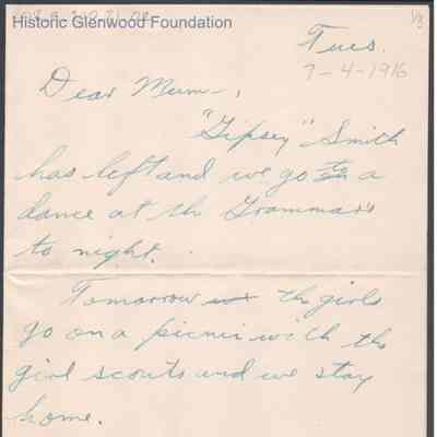 Elizabeth S. Quarrier from Alexander W. Quarrier, Jul 4, 1916
