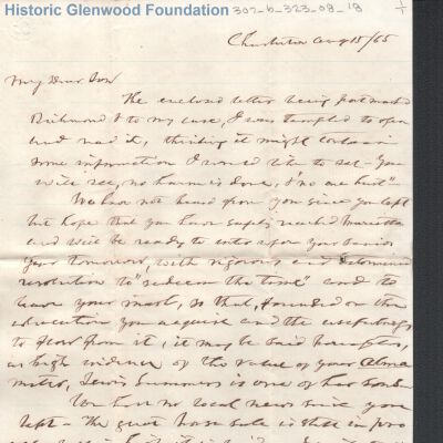 Lewis Summers from Judge George Summers, Aug 15, 1865