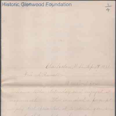 Russell G. Quarrier from Elizabeth S. Quarrier, Sep 27, 1886