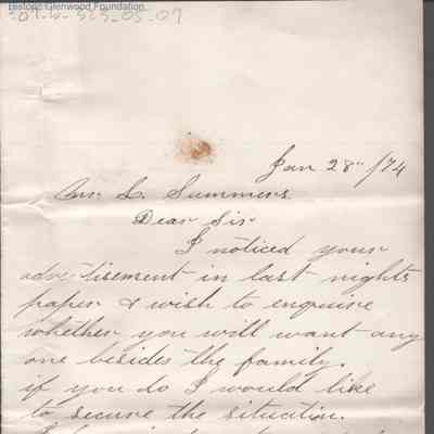 Lewis Summers from Charles C. Anott, Jan 28, 1874