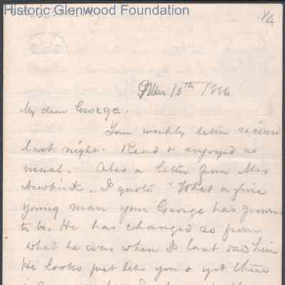 George W. Summers from Lucy W. Summers, Mar 10, 1886