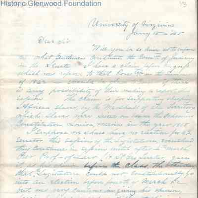 Judge George Summers from Presley Carr Lane, Jan 15, 1845