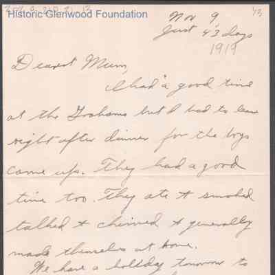 Elizabeth S. Quarrier from Alexander W. Quarrier, Nov 9, 1919