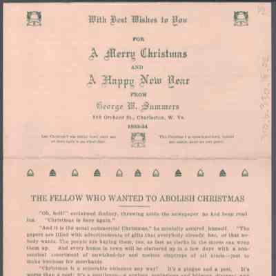 George W. Summers, Christmas greeting, 1933-1934