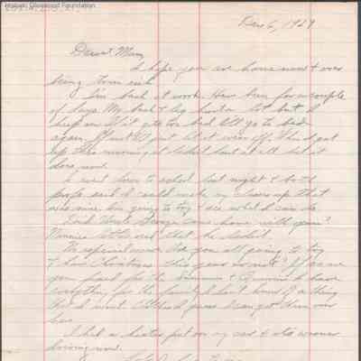 Elizabeth S. Quarrier from Alexander W. Quarrier, Dec 6, 1929