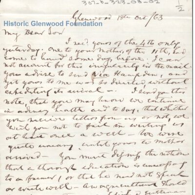 Lewis Summers from Judge George Summers, Oct 18, 1863