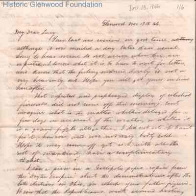 Lucy W. Summers from Lewis Summers, Nov 13, 1866