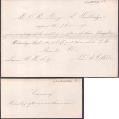 Lewis & Lucy W. Summers, invitation to Laura H. Woodbridge and John A. Gallaher wedding, no date