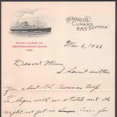 Elizabeth S. Quarrier from Alexander W. Quarrier, Mar 6, 1926