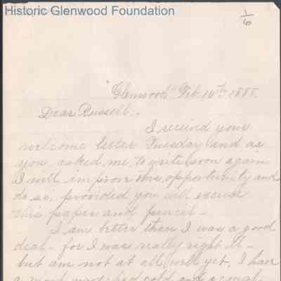 Russell G. Quarrier from Elizabeth S. Quarrier, Feb 16, 1888