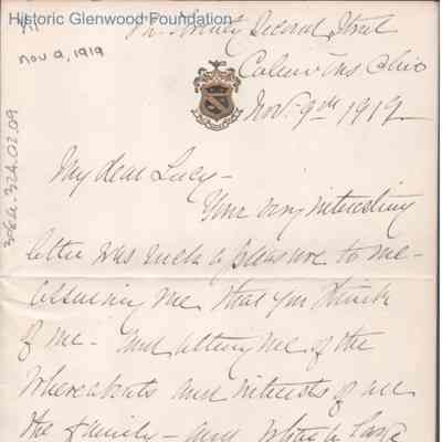 Lucy W. Summers from Julia Brooks, Nov 9, 1919