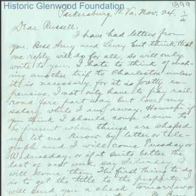 Russell G. Quarrier from George W. Summers, Nov 24, 1899