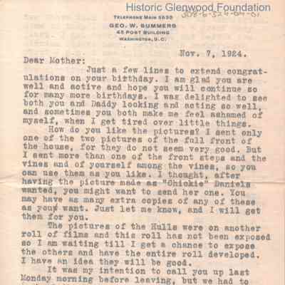 Lucy W. Summers from George W. Summers, November 7, 1924