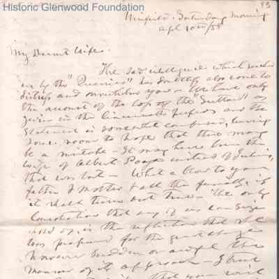 Amacetta Laidley Summers from Judge George Summers, Apr 10, 1858