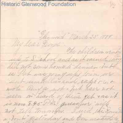 George W. Summers from Elizabeth S. Quarrier, Mar 25, 1888