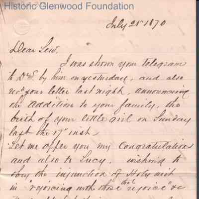 Lewis Summers from William S. Laidley, Jul 21, 1870