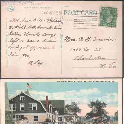 Postcard to Elizabeth S. Quarrier from Alexander W. Quarrier, Sep 3, 1917