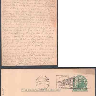 Postcard to Russell G. Quarrier from Elizabeth S. Quarrier, Nov 22, 1929