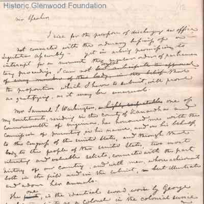 Judge George Summers speech to accept George Washington's sword, no date