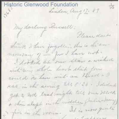Russell G. Quarrier from Elizabeth S. Quarrier, Aug 17, 1889