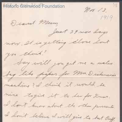 Elizabeth S. Quarrier from Alexander W. Quarrier, Nov 13, 1919