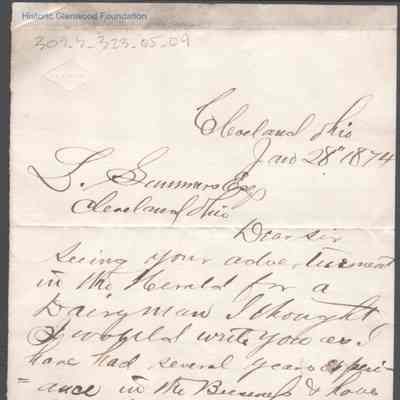Lewis Summers from C. L. Garrard, Jan 28, 1874