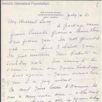 Lucy S. Quarrier from Elizabeth S. Quarrier, Jul 16, 1931