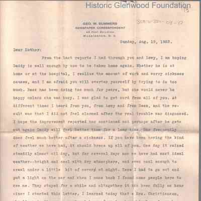 Lucy W. Summers from George W. Summers, August 19, 1923