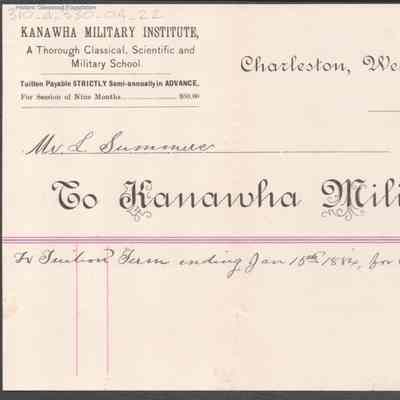 George W. Summers, Tuition Statement, Kanawha Military Institute, Nov 8, 1883