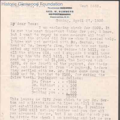 Elizabeth S. Quarrier from George W. Summers, Apr 27, 1930