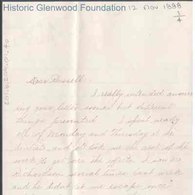 Russell G. Quarrier from Elizabeth S. Quarrier, Nov 12, 1888