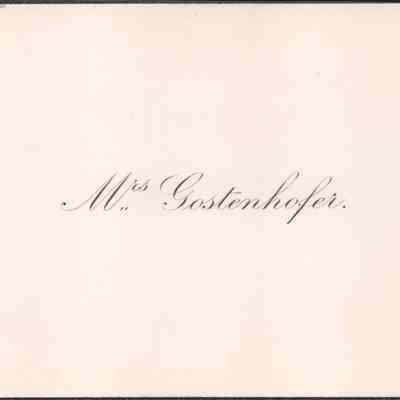 Calling card for Mrs. Gostenhofer, no date