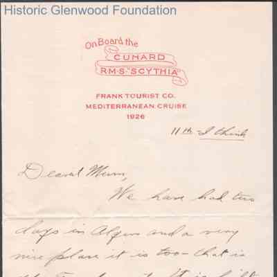 Elizabeth S. Quarrier from Alexander W. Quarrier, March 1926
