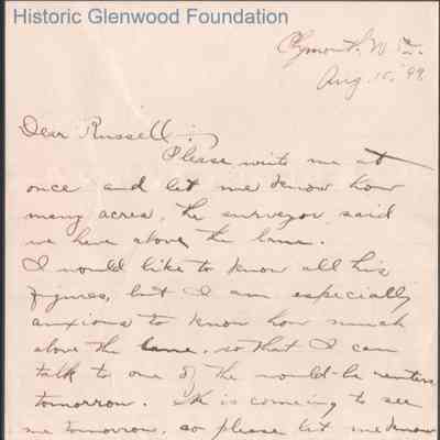 Russell G. Quarrier from Lewis Summers, Jr., Aug 15, 1899