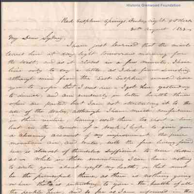 Sydney Lucy Summers Summers from William Shaw Summers, Aug. 30, 1833