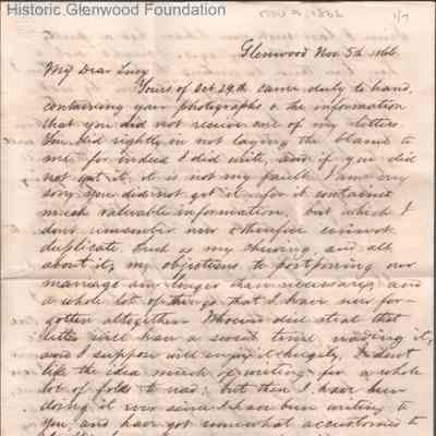 Lucy W. Summers from Lewis Summers, Nov 5, 1866