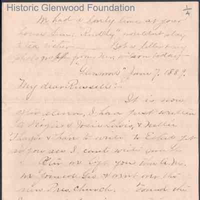 Russell G. Quarrier from Elizabeth S. Quarrier, Jun 7, 1889