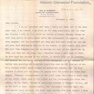 Lucy W. Summers from George W. Summers, February 4, 1923