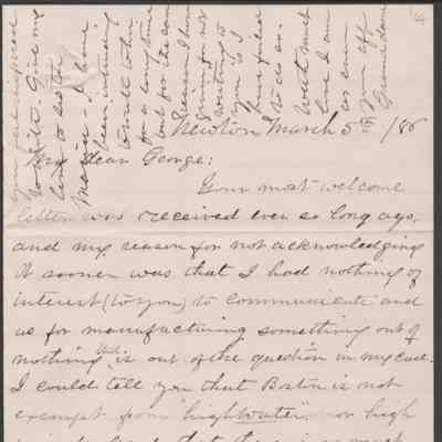 George W. Summers from Abigail E. Woodbridge, Mar 5, 1886