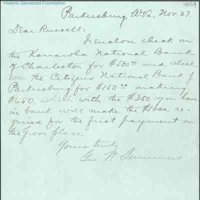Russell G. Quarrier from George W. Summers, Nov 27, 1899