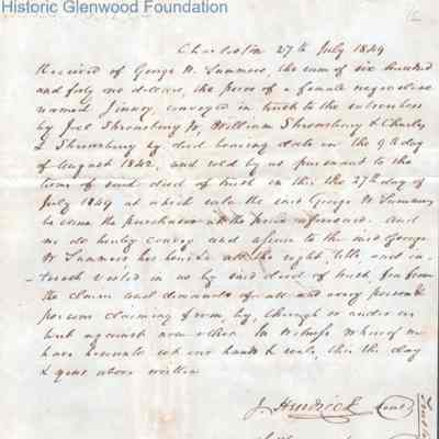 Judge George Summers Slave Purchase From J. Hendrick, Jul 27, 1849