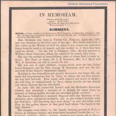 Sydney Lucy Summers Summers, obituary, two versions, Oct. 6, 1883