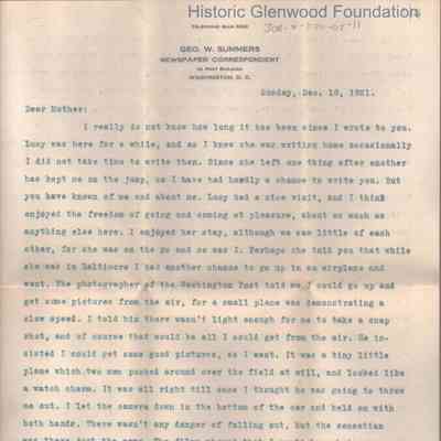 Lucy W. Summers from George W. Summers, December 18, 1921